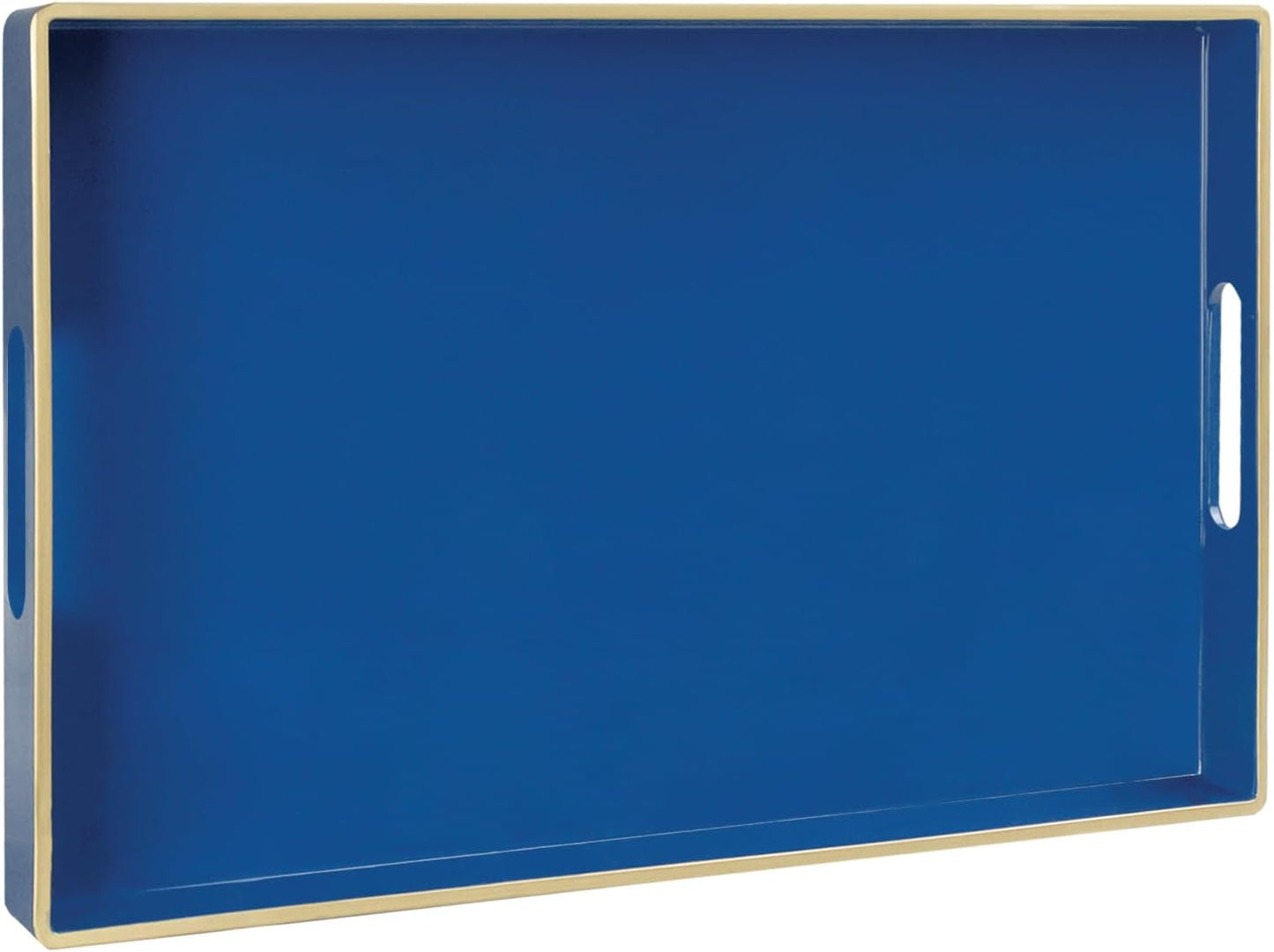 Blue Resin-Coated Decorative Serving Tray with Handles – Elegant Coffee Table Tray for Ottoman, Living Room, Home Décor