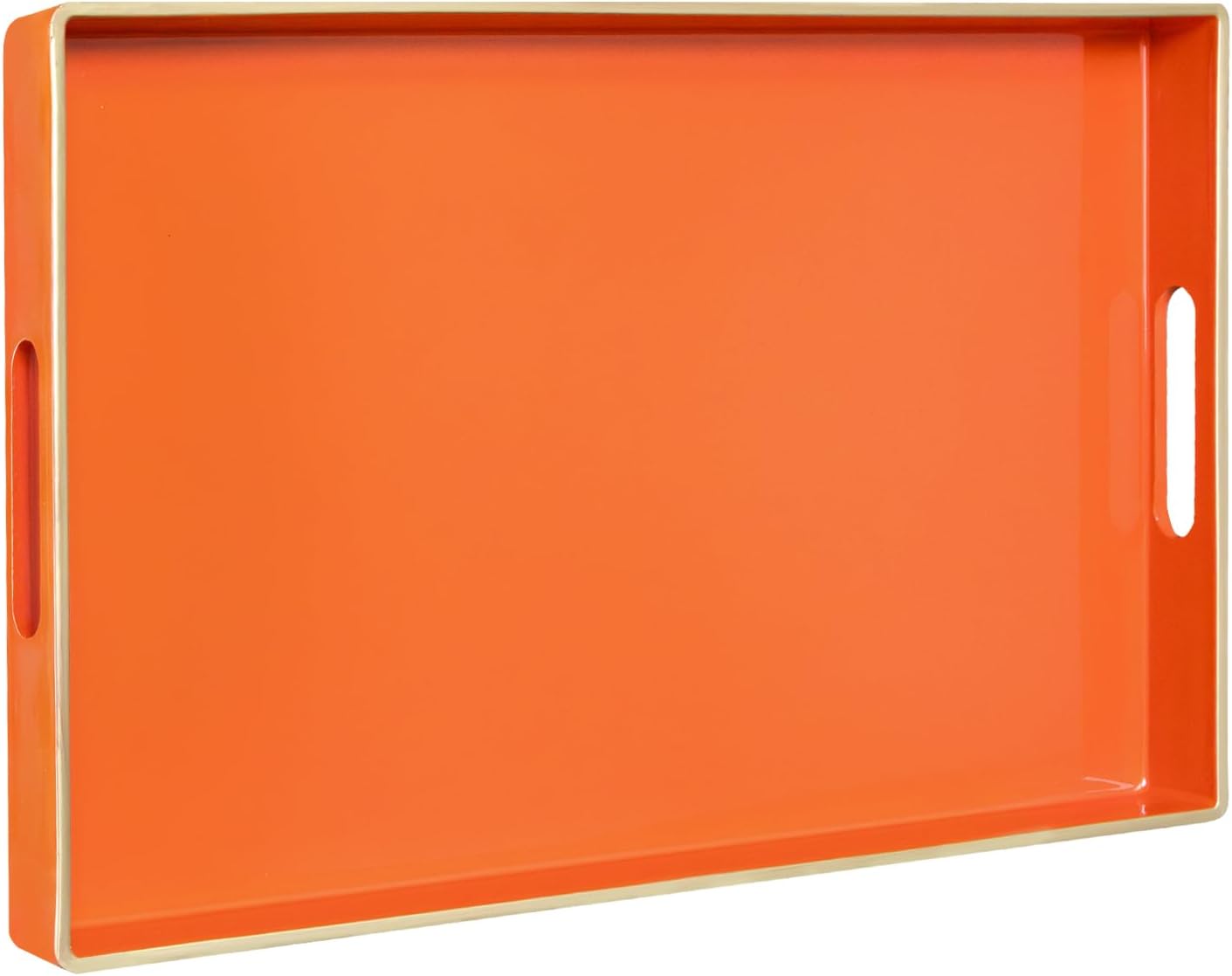 Orange Glossy Resin Serving Tray with Handles – Luxury Coffee Table Tray for Ottoman, Home, and Office Décor