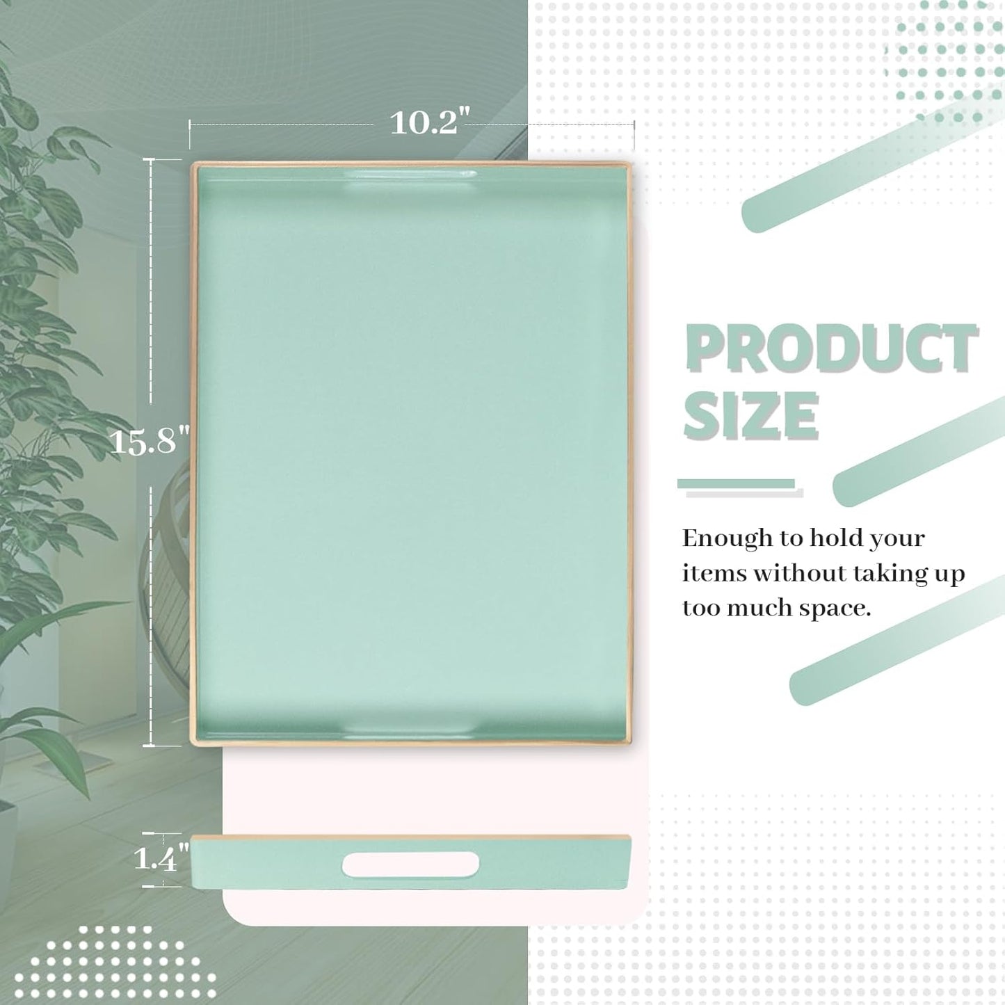Mint Green Decorative Resin-Coated Serving Tray with Handles – Elegant Coffee Table Tray for Ottoman, Living Room & Home Décor