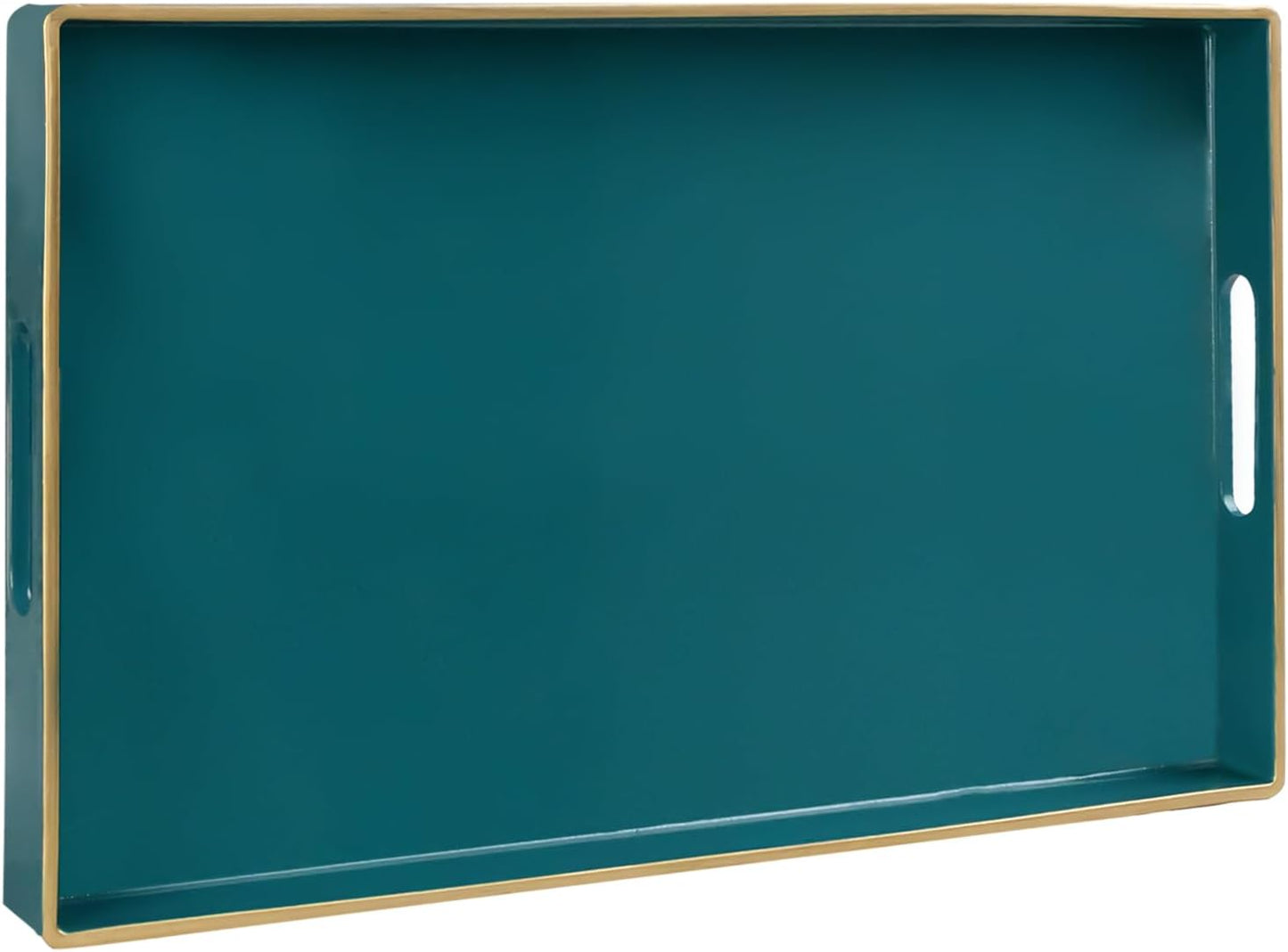 Dark Green Decorative Resin-Coated Serving Tray with Handles – Elegant Coffee Table Tray for Ottoman, Living Room & Home Décor