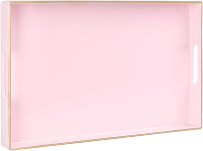 Pink Decorative Resin-Coated Serving Tray with Handles – Elegant Coffee Table Tray for Ottoman, Living Room & Home Décorin Serving Tray with Handles – Luxury Coffee Table Tray for Ottoman, Home, and Office Décor