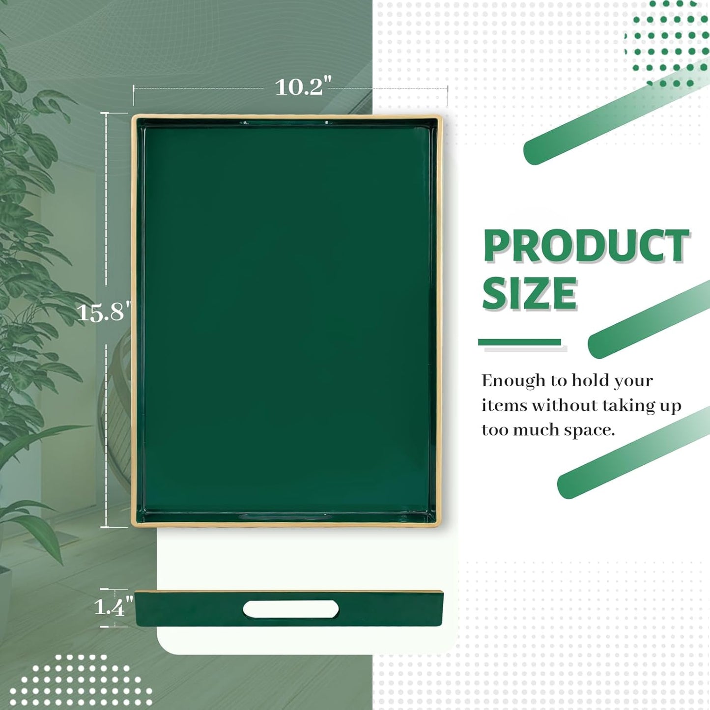 Green Decorative Resin Tray with Handles – Luxury Serving & Display Tray for Living Room, Kitchen & Office