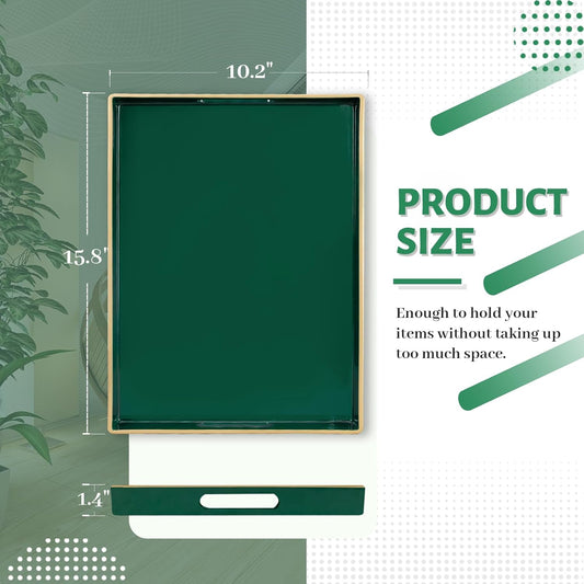 Green Decorative Resin Tray with Handles – Luxury Serving & Display Tray for Living Room, Kitchen & Office