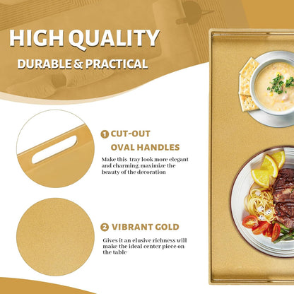 Gold Decorative Resin-Coated Serving Tray with Handles – Luxury Coffee Table Tray for Ottoman, Living Room & Home Décor