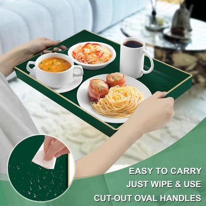 Green Decorative Resin Tray with Handles – Luxury Serving & Display Tray for Living Room, Kitchen & Office