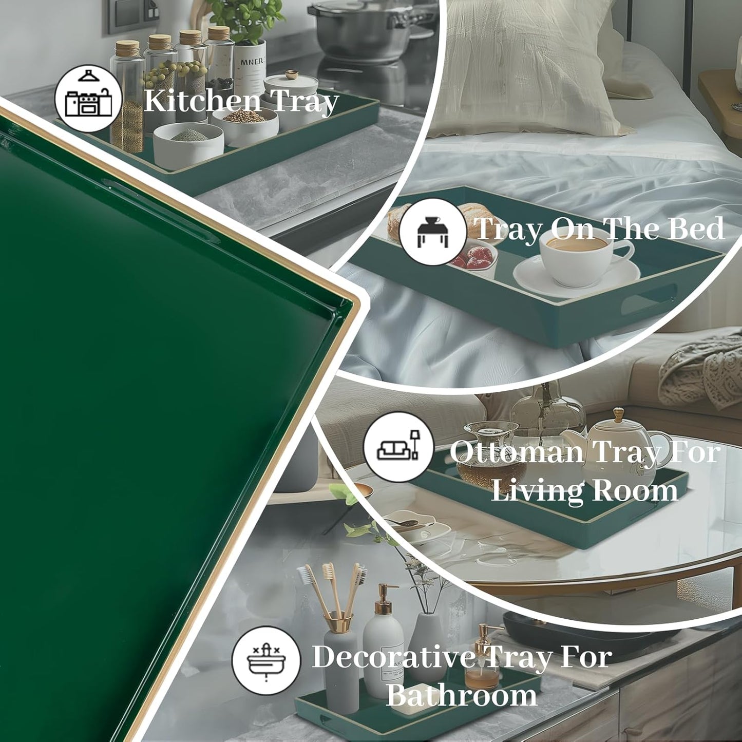 Green Decorative Resin Tray with Handles – Luxury Serving & Display Tray for Living Room, Kitchen & Office