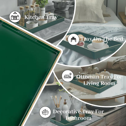 Green Decorative Resin Tray with Handles – Luxury Serving & Display Tray for Living Room, Kitchen & Office