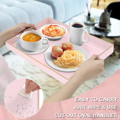 Pink Decorative Resin-Coated Serving Tray with Handles – Elegant Coffee Table Tray for Ottoman, Living Room & Home Décorin Serving Tray with Handles – Luxury Coffee Table Tray for Ottoman, Home, and Office Décor