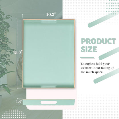 Mint Green Decorative Resin-Coated Serving Tray with Handles – Elegant Coffee Table Tray for Ottoman, Living Room & Home Décor